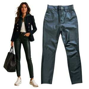 $328 New VERONICA BEARD Skinny Vegan Leather Pants Sz 27 Dark Green - Emerald